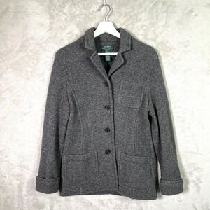 Vintage Lauren Ralph Lauren Petite S Gray 100% Lambs Wool Tailored Blazer Jacket